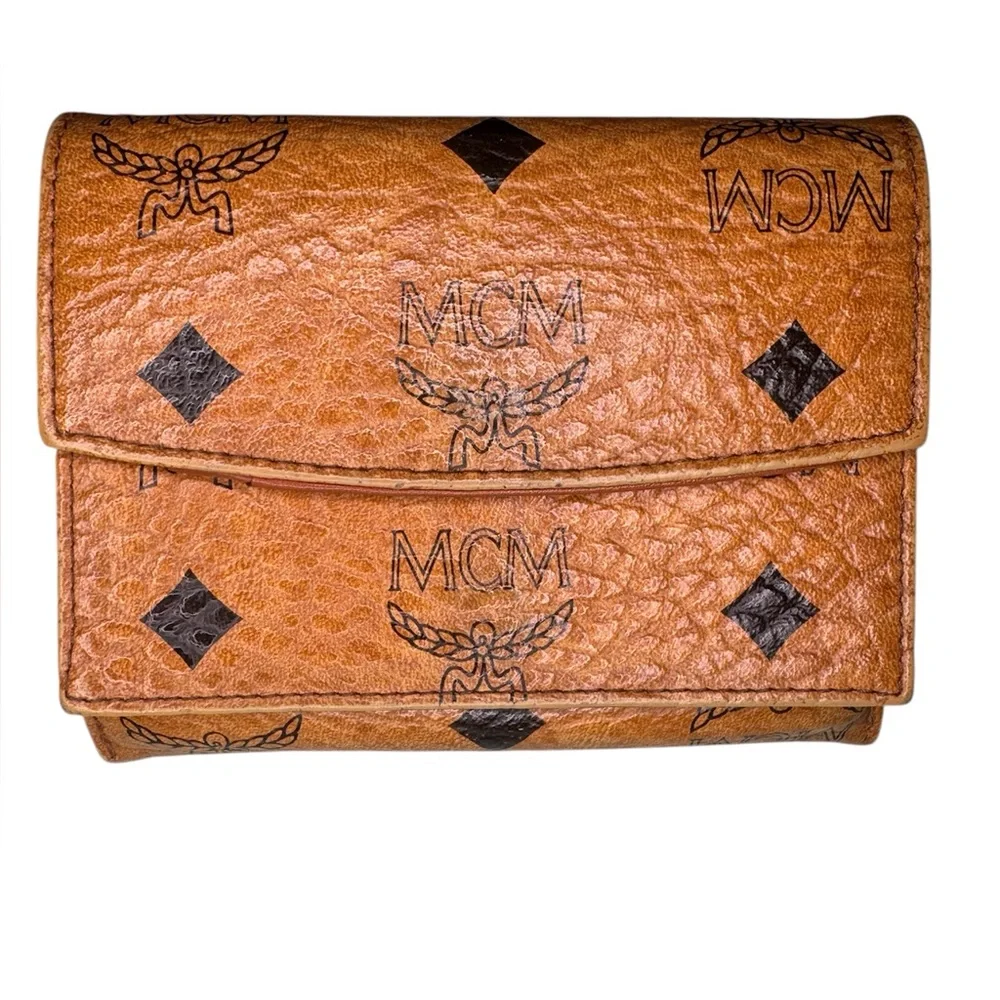 MCM Cognac Visetos Trifold Wallet